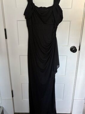 Alex Evenings Black Sparkle Maxi Dress with Draped Bodice/ Stunning!
